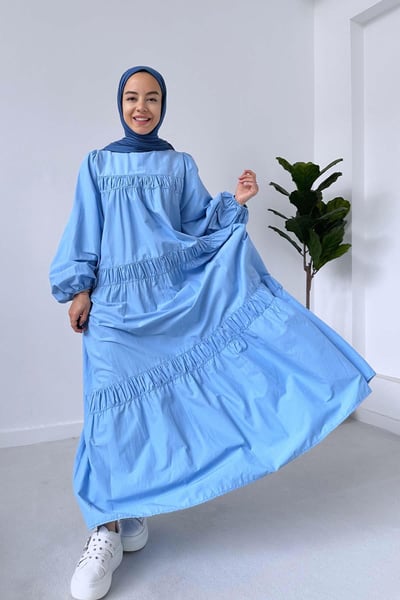 Poplin Rahat Elbise - Mavi