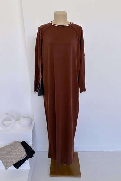 Reglan Merserize Elbise - Kahverengi