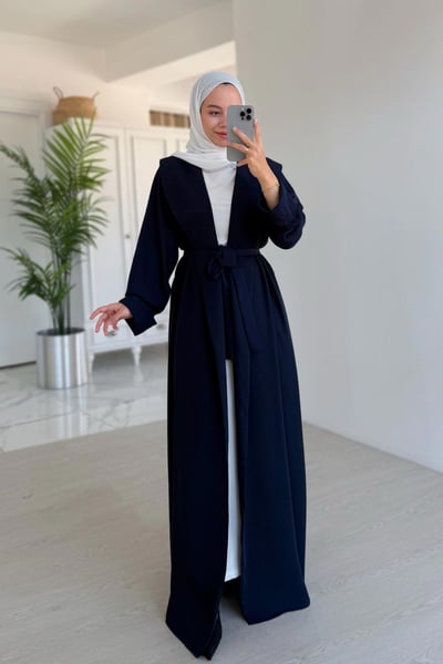 Sırt Detay Dökümlü Abaya - Lacivert