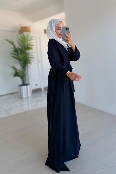 Sırt Detay Dökümlü Abaya - Lacivert