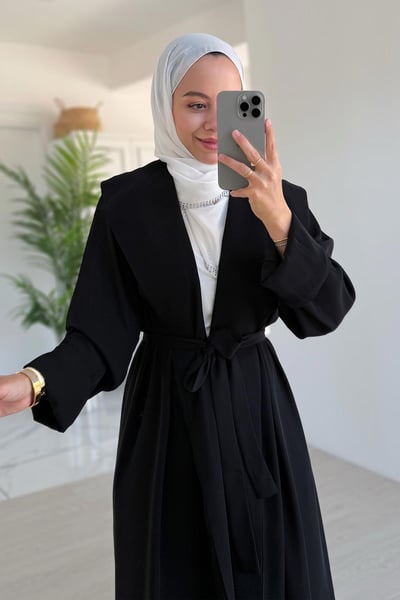 Sırt Detay Dökümlü Abaya - Siyah