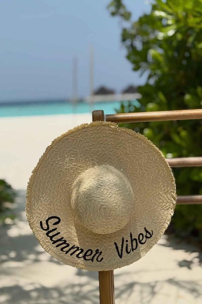 Summer Vibes Geniş Hasır Şapka - Bej