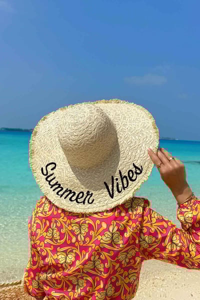 Summer Vibes Geniş Hasır Şapka - Bej