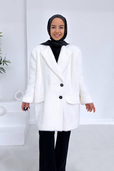 Vatkalı Peluş Kaban - Beyaz