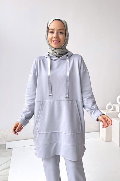 Yanı Çıtçıtlı Takım - Gri