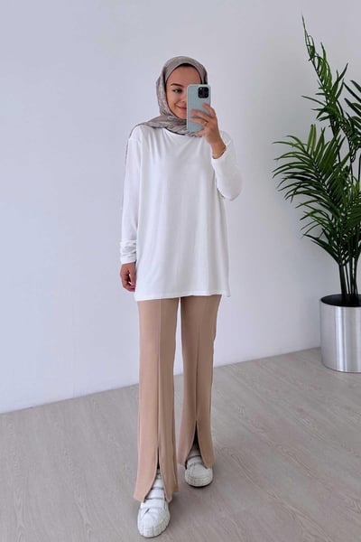Yırtmaç Detay Pantolon - Camel