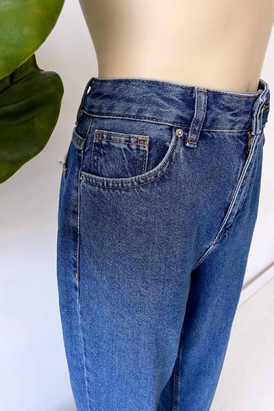 Yüksek Bel Düz Mom Jean - Lacivert