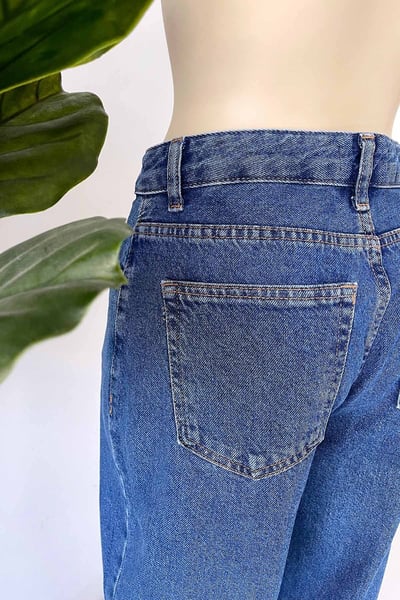 Yüksek Bel Düz Mom Jean - Lacivert