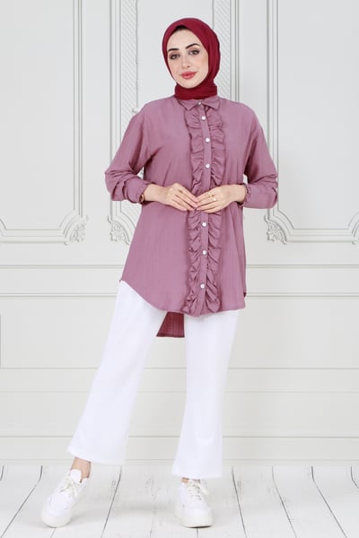 Tunic with Frill detail on the front-Dry rose color 