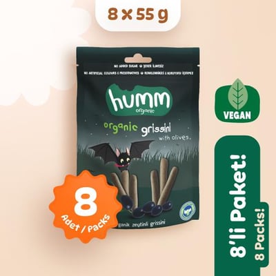 Organik Vegan Zeytinli Grissini Atıştırmalık Paketi 8 adet görseli.