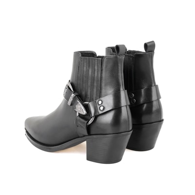 Aadhya Siyah Kadın Topuklu Deri Kovboy Botu