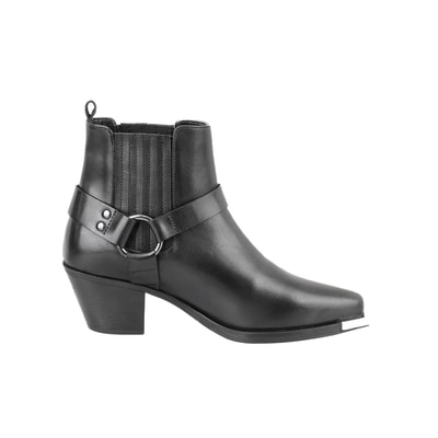 Aadhya Siyah Kadın Topuklu Deri Kovboy Botu