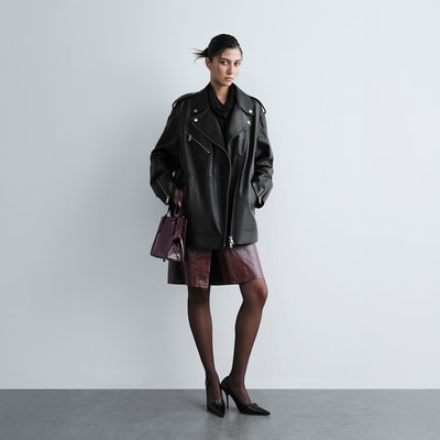 Abriana Siyah Kadın Deri Biker Ceket