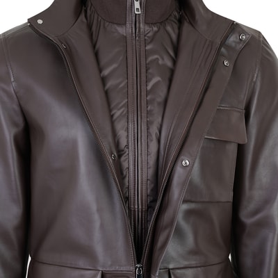 Adahy Kahve Erkek Deri Mont