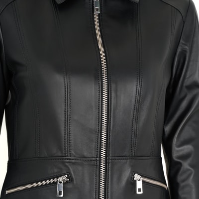 Adelie Siyah Kadın Deri Mont