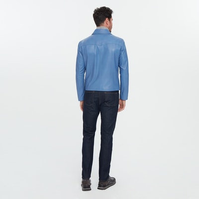 Adohi Mavi Erkek Deri Mont