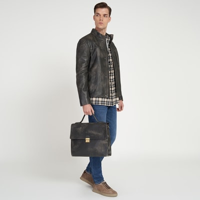 Aibel Siyah Erkek Deri Ceket