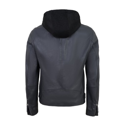 Aimone Gri Erkek Kapüşonlu Deri Ceket