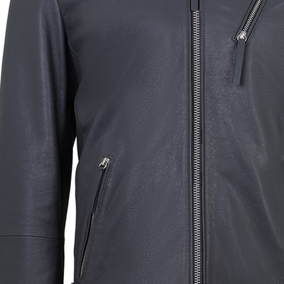 Aimone Gri Erkek Kapüşonlu Deri Ceket