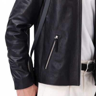Aimone Siyah Erkek Kapüşonlu Deri Ceket