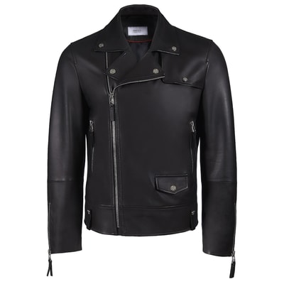 Alanzo Erkek Baskılı Biker Deri Mont