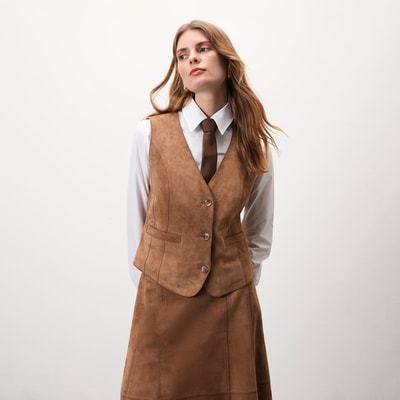 Alaqua Kahve Kadın Süet Deri Yelek