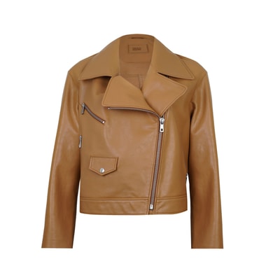 Albinia Kahve Kadın Deri Biker Ceket