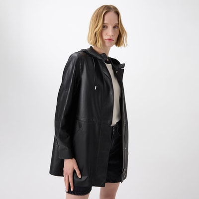 Aldabella Siyah Kadın Perforeli Deri Pardösü