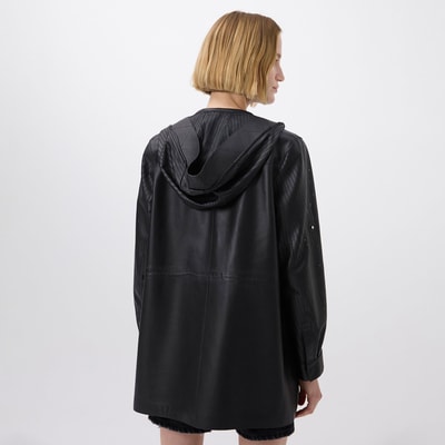 Aldabella Siyah Kadın Perforeli Deri Pardösü