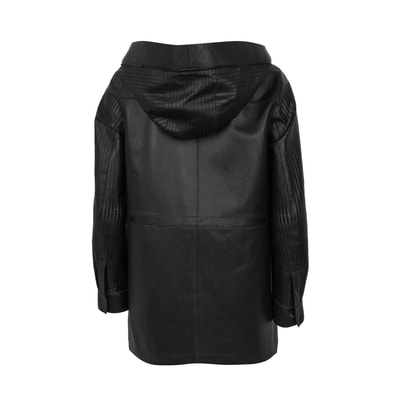 Aldabella Siyah Kadın Perforeli Deri Pardösü