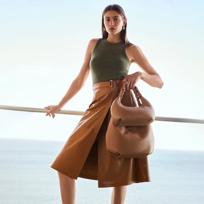 Aldene Kahve Kadın Uzun Deri Etek