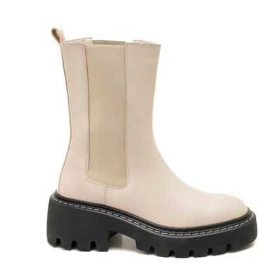 Aleta Ekru Kadın Yandan Lastikli Deri Chelsea Bot