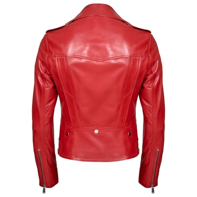 Aletta Kırmızı Kadın Biker Deri Ceket