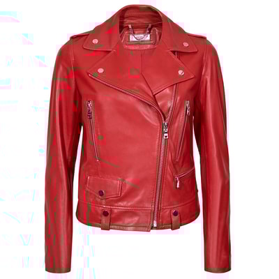 Aletta Kırmızı Kadın Biker Deri Ceket