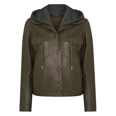 Alicia Haki Kadın Deri Kapüşonlu Ceket
