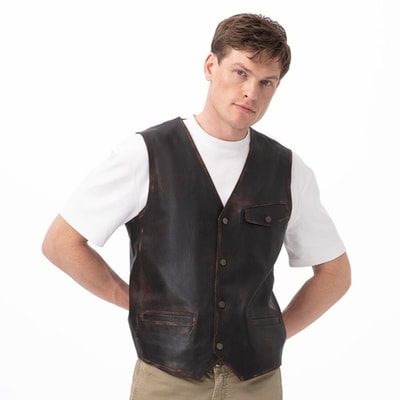 Allan Kahve Erkek Vintage Deri Yelek