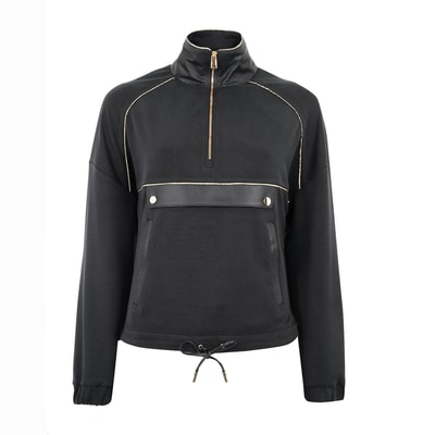 Altessa Siyah Kadın Deri Detaylı Sweatshirt