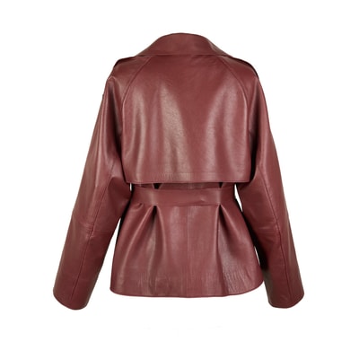 Amadika Bordo Kadın Deri Trençkot