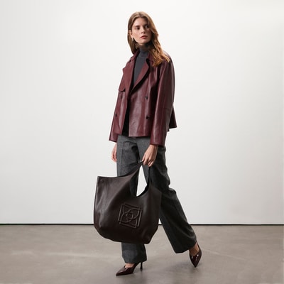 Amadika Bordo Kadın Deri Trençkot