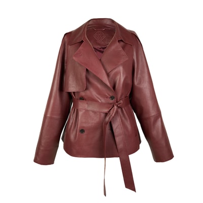 Amadika Bordo Kadın Deri Trençkot