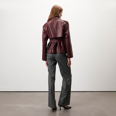 Amadika Bordo Kadın Deri Trençkot