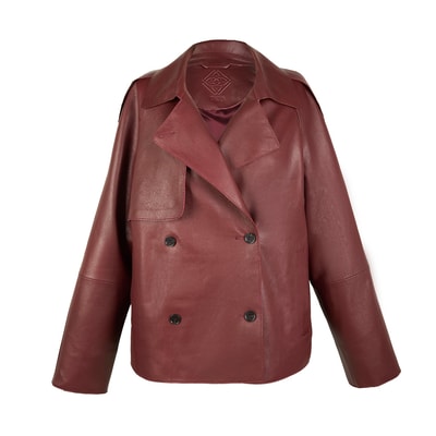 Amadika Bordo Kadın Deri Trençkot