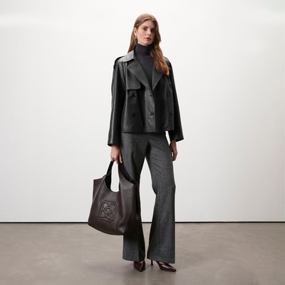 Amadika Siyah Kadın Deri Trençkot