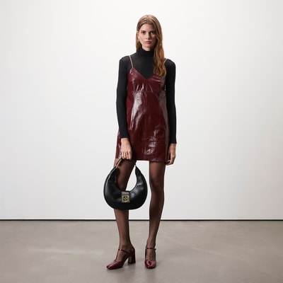 Amayeta Bordo Kadın Deri Elbise