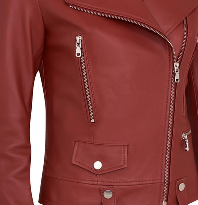 Amelia Kırmızı Kadın Biker Deri Ceket
