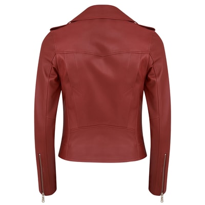 Amelia Kırmızı Kadın Biker Deri Ceket