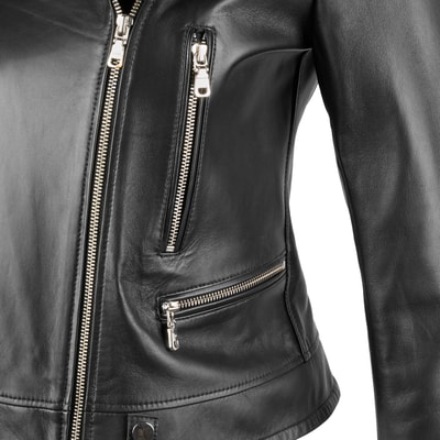 Amelia Siyah Kadın Biker Deri Ceket