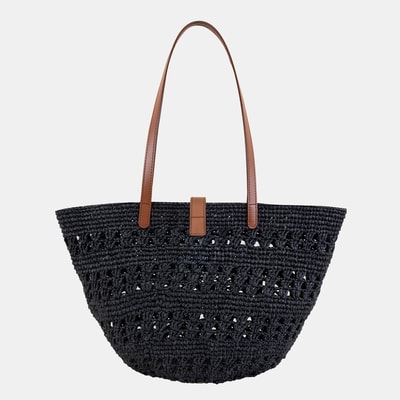 Amelie Siyah Kadın Deri Detaylı Hasır Omuz Çantası