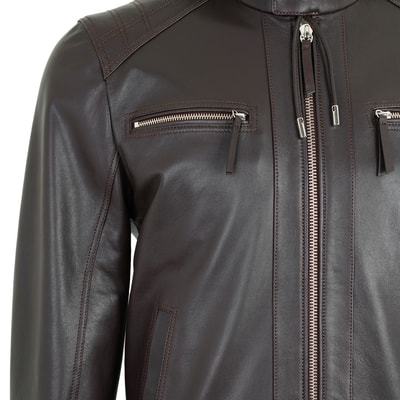 Analu Koyu Kahve Erkek Kapüşonlu Deri Mont