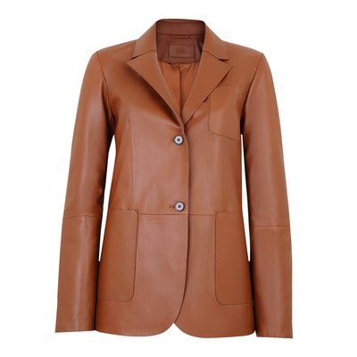 Angelea Kahve Kadın Blazer Deri Ceket